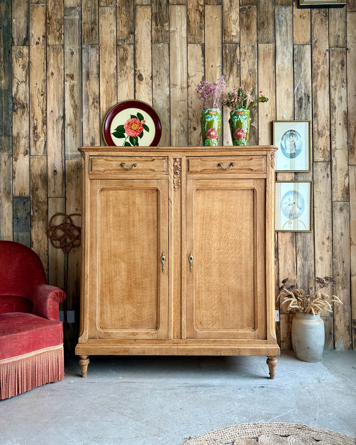 Large antique high oak sideboard