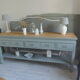 Console 5 drawers 1 re-enchanted tablet in gray green wooden top