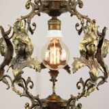 Vintage Patinated Bronze Figural Pendant Lamp