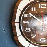 Vintage formica clock square silent wall pendulum "Bayard white wood"