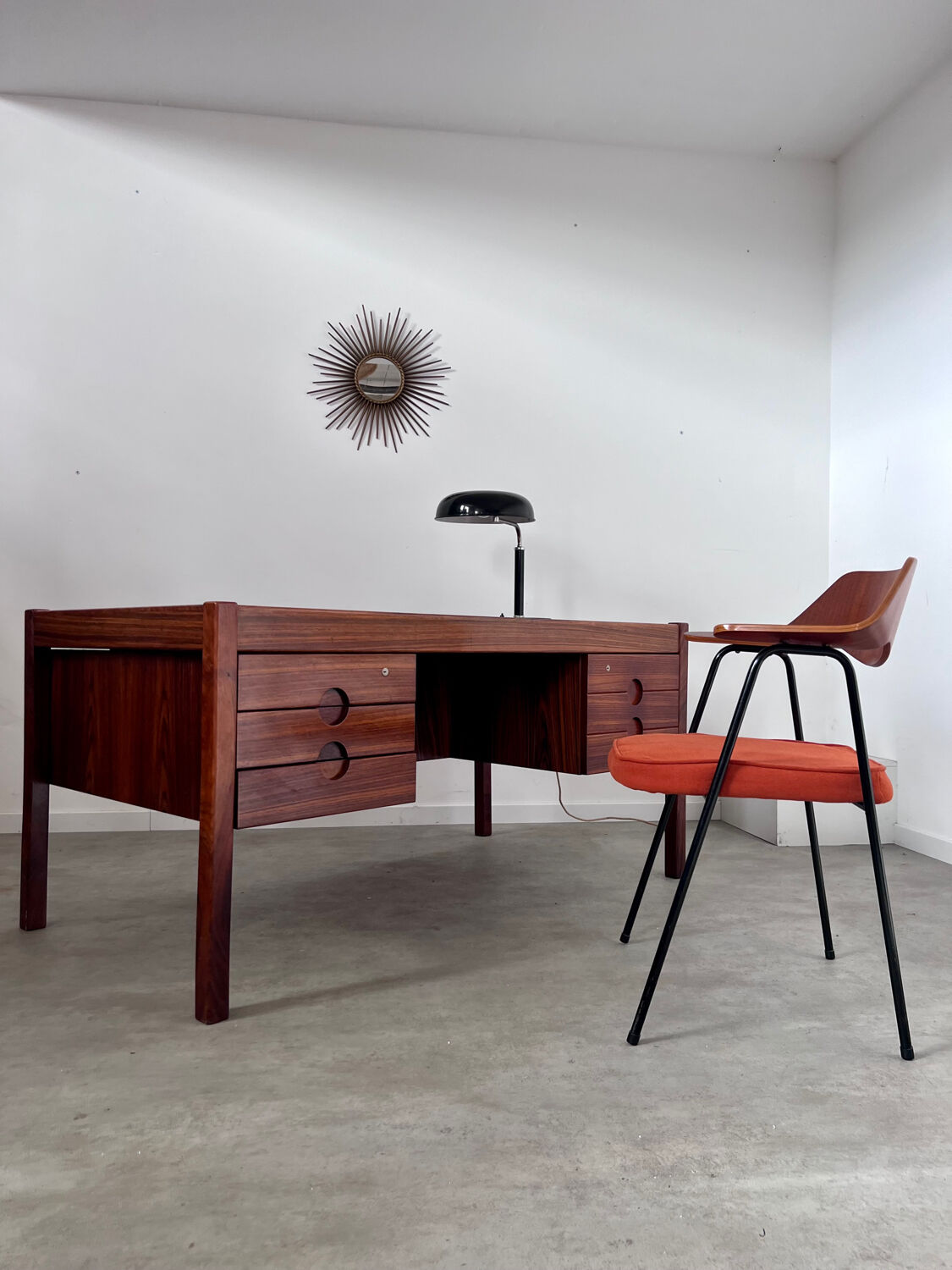 Old Danish Scandinavian desk in rosewood veneer designed by Christian Linneberg