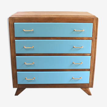 Commode vintage en chêne tiroirs bleus