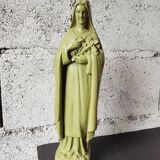 Ancient statue of Saint Thérèse of Lisieux – patinated olive green plaster