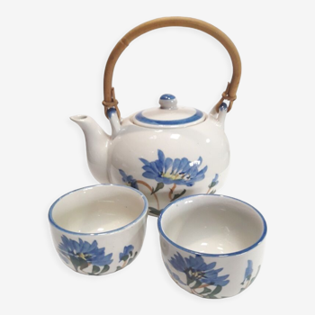 Chinese tea set teapot 2 cups, glazed stoneware