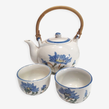 Service à thé chinoisant théière 2 tasses grès vernissé