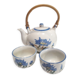 Service à thé chinoisant théière 2 tasses grès vernissé