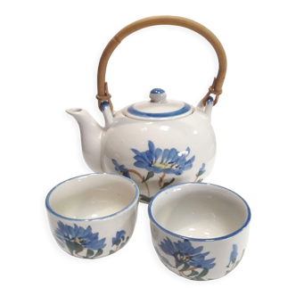 Chinese tea set teapot 2 cups glazed stoneware