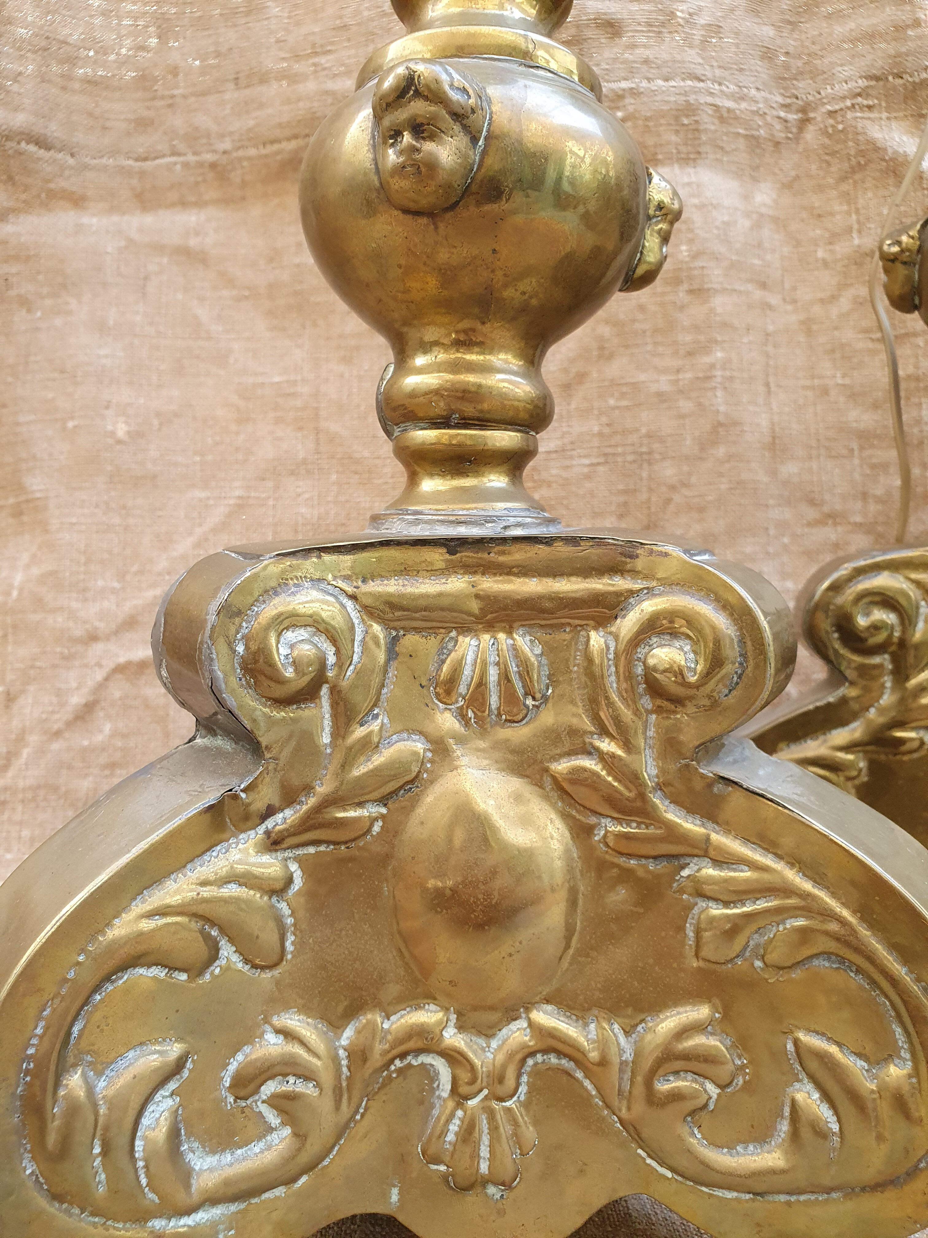 Pair of brass lamps xixème