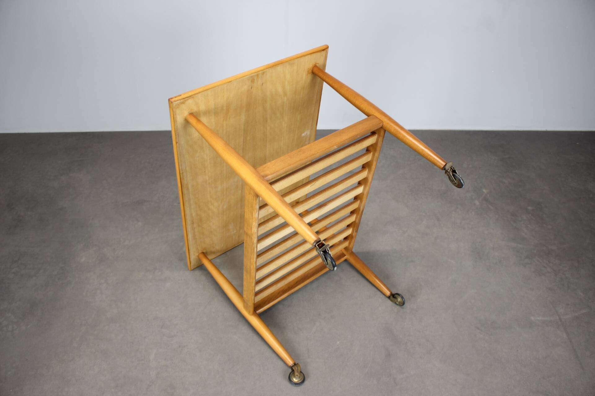 Restored Danish teak rolling table with shelf, 1960s