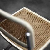 Set of 2 modern vintage Italian chairs in white wood and mid-century French wicker.