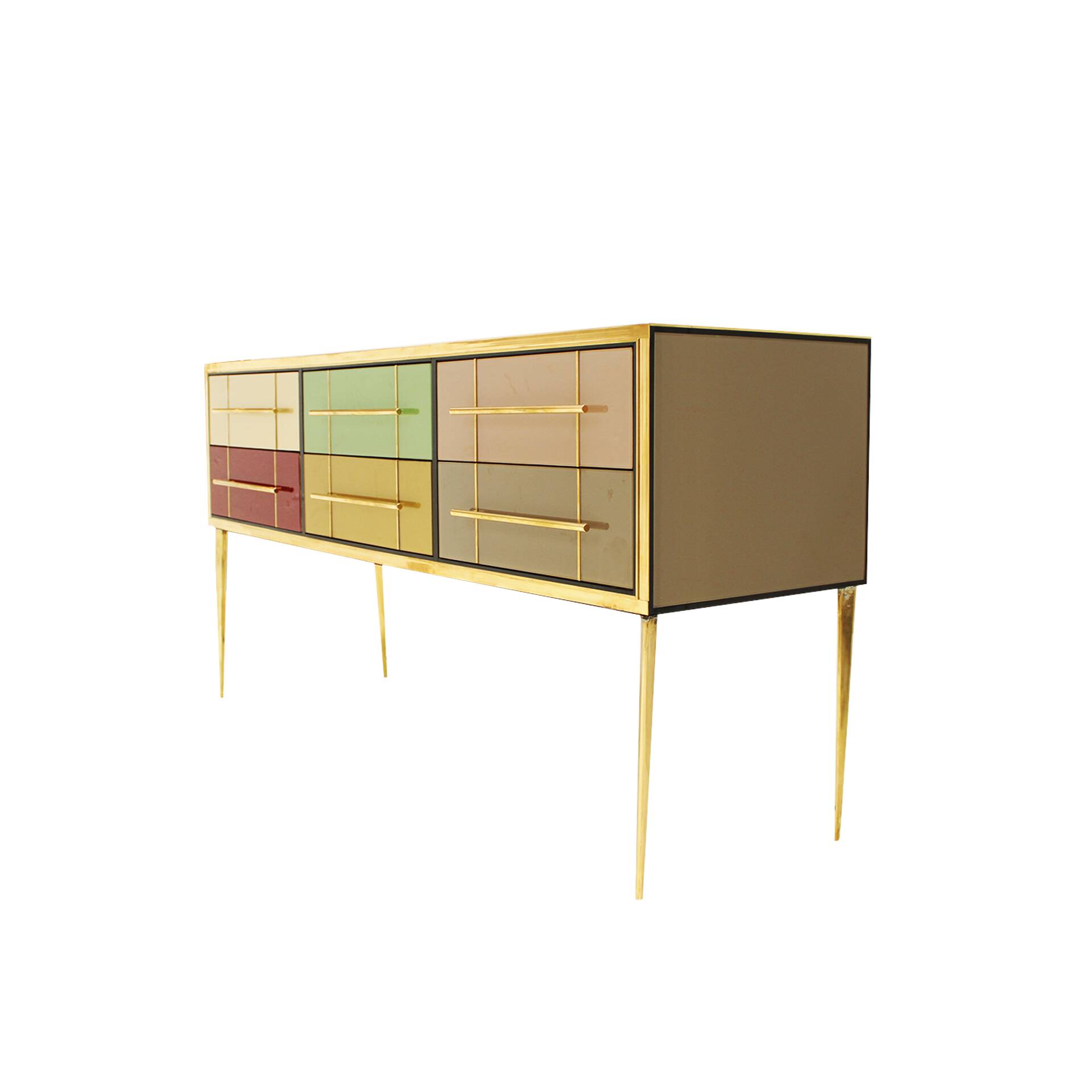 Mid-Century Modern Solid Wood and Colored Glass Italian Sideboard