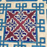 Longwy enamel trivet with geometric patterns, late 19th century