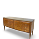 Veneered burl walnut chest of drawers with light warm brown glass top
