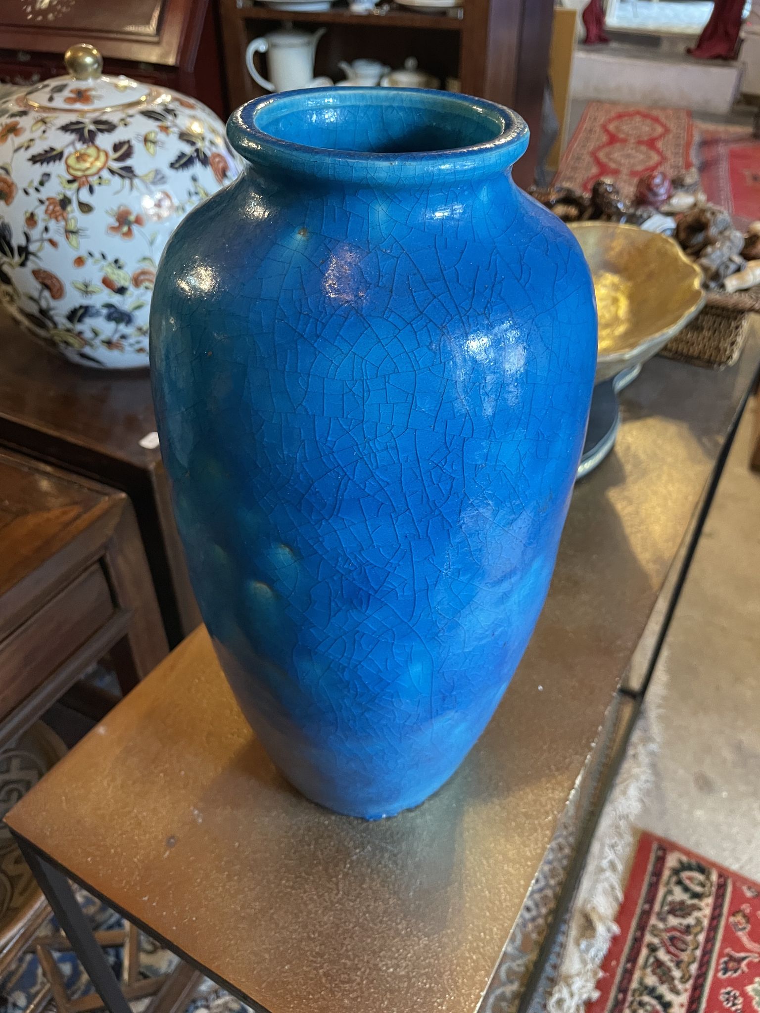 Raoul lachenal ceramic vase with egyptian blue cracked glaze with french baluster