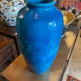 Raoul lachenal ceramic vase with egyptian blue cracked glaze with french baluster