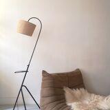 Lampadaire liseuse vintage filaire en metal et osier, 1960