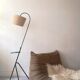 Vintage wire floor lamp/reading lamp in metal and wicker, 1960