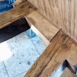 "A frame" bench in solid oak, patinated.