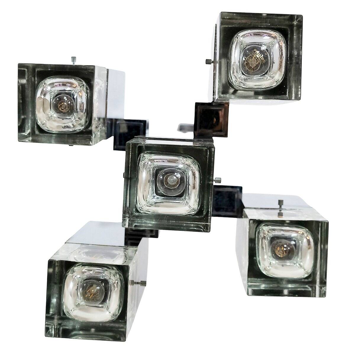 Mid-century modern Italian chrome and glass pendant light by Gaetano Sciolari, 1970