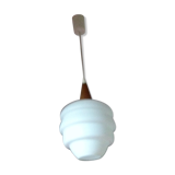 Scandinavian teak and opaline suspension 1950-1960