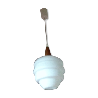 Scandinavian teak and opaline suspension 1950-1960