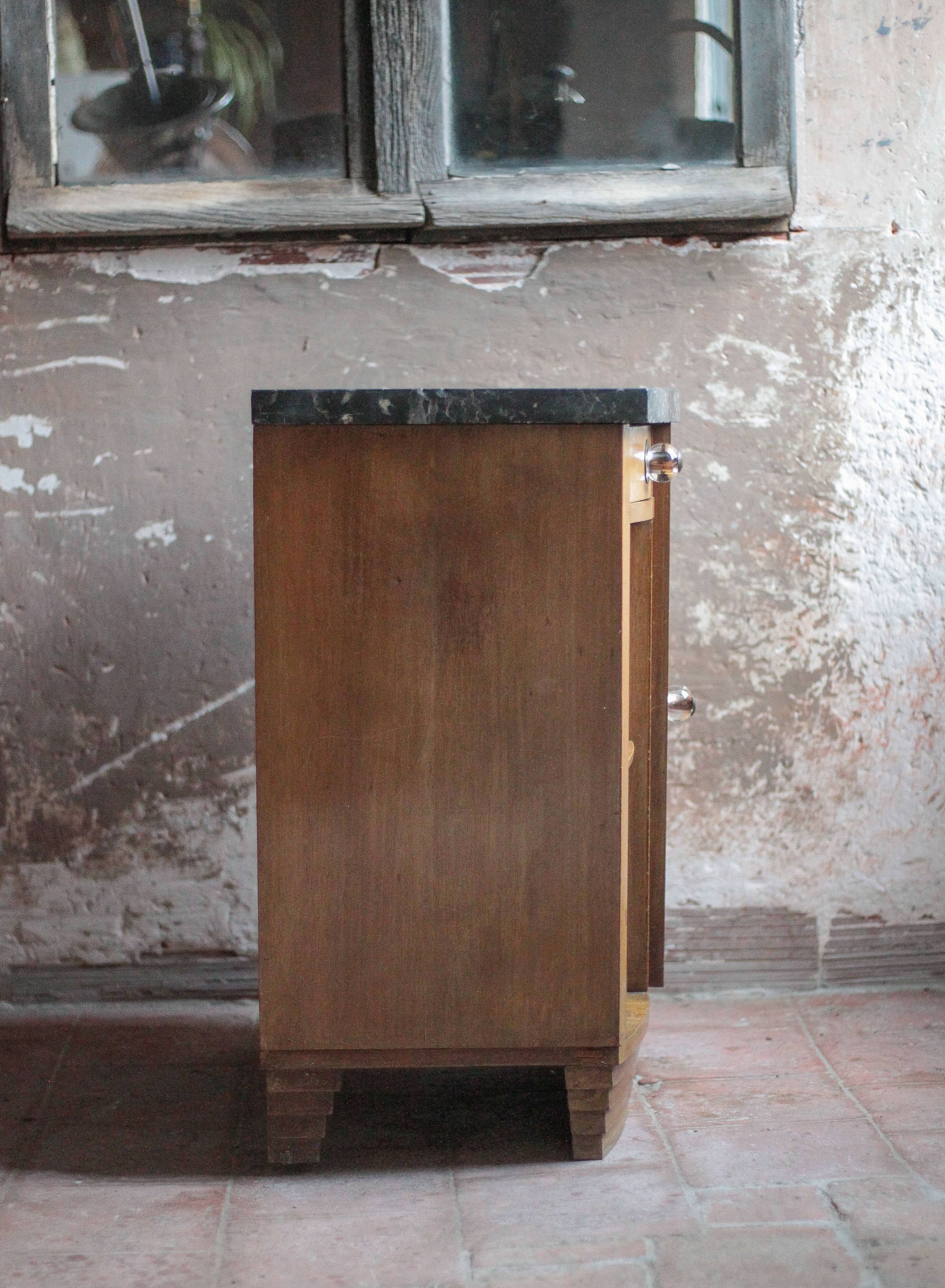 Art Deco nightstand, bedside table in wood and black marble, side table
