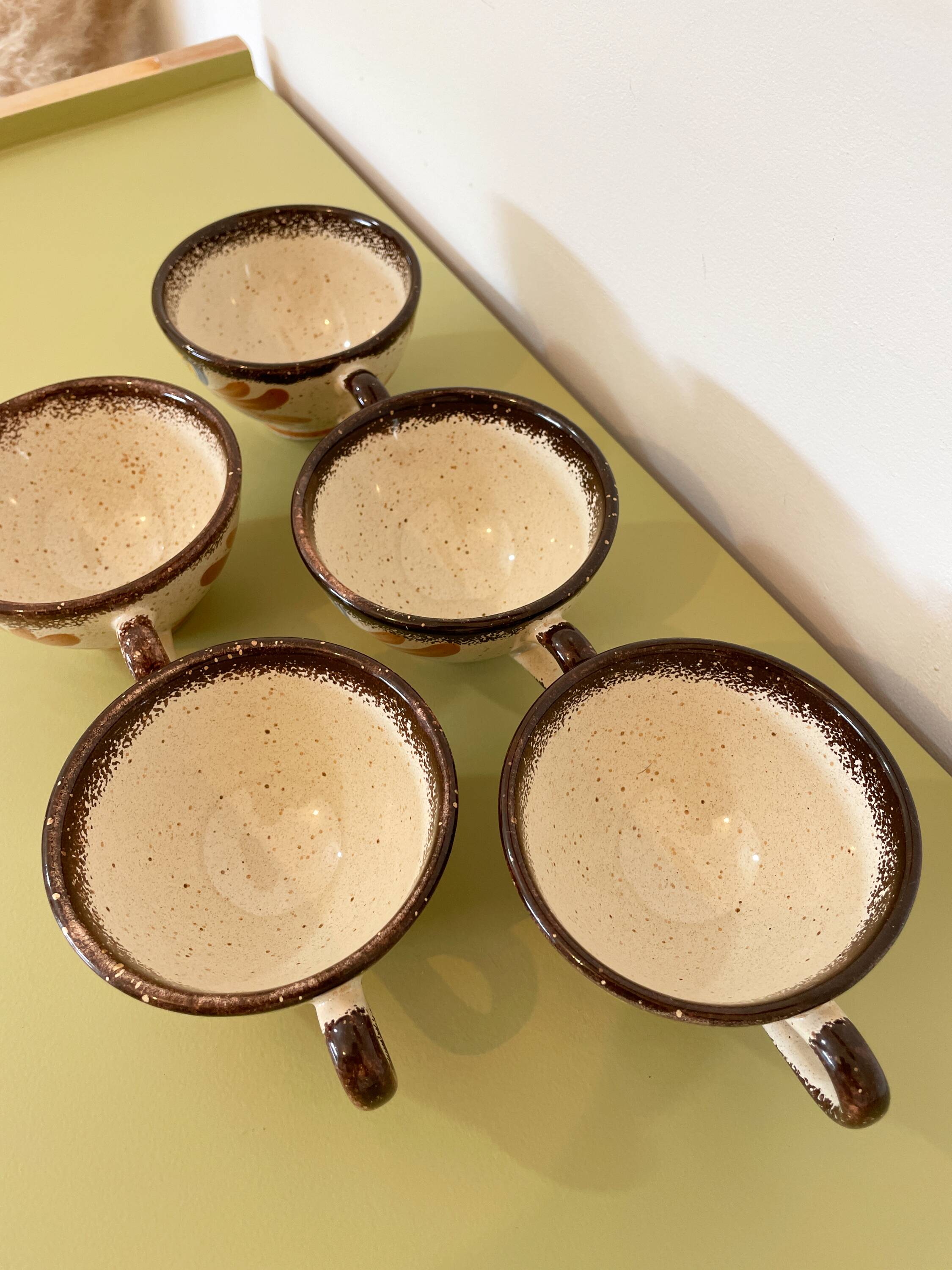 Lot of 5 vintage MBFA Pornic glazed stoneware cups - 1960s/70s