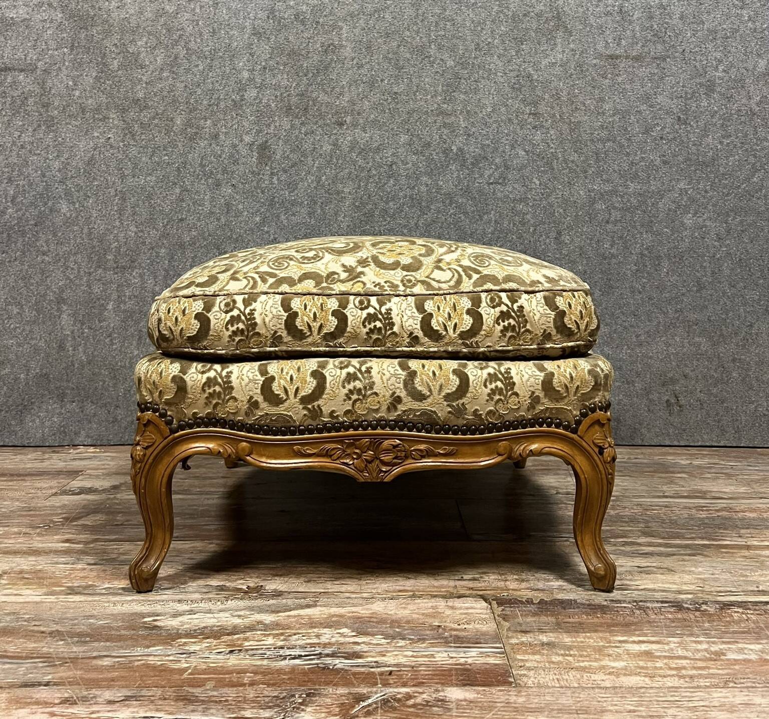 Louis XV style pouf or ottoman in cherry wood