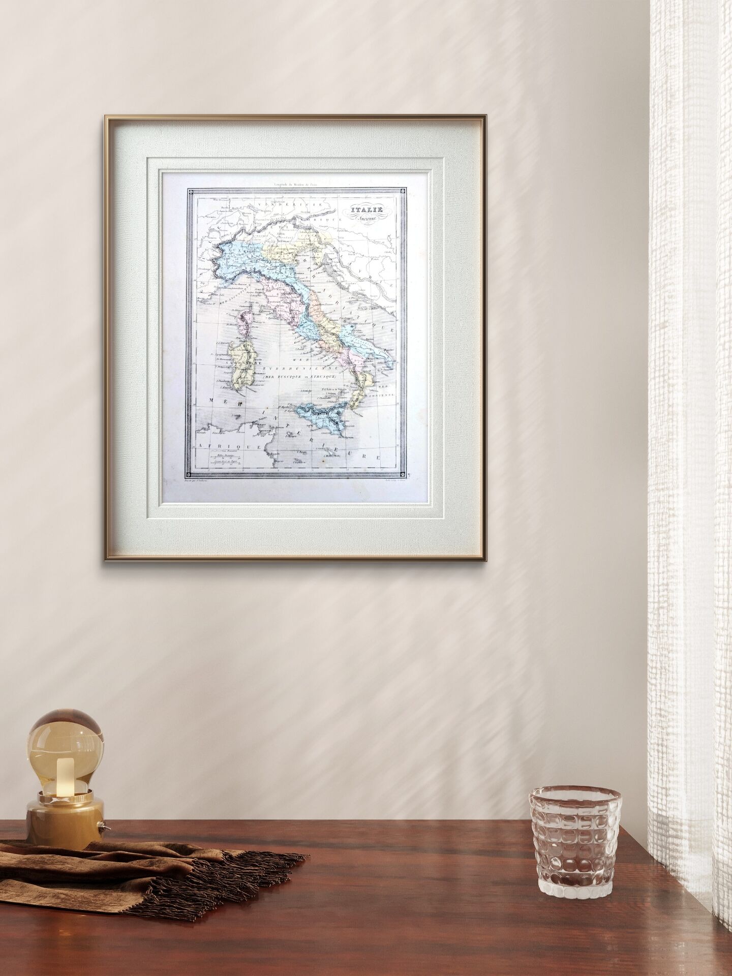 L'Italie ancienne, carte ancienne, imprimée en 1852.