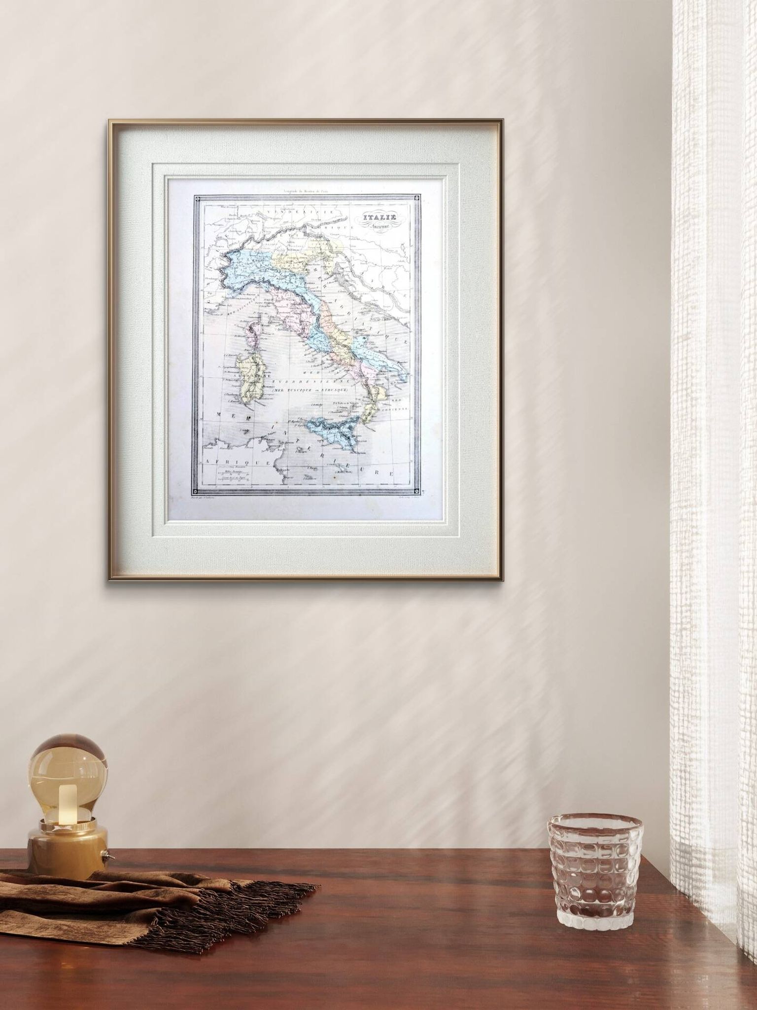 L'Italie ancienne, carte ancienne, imprimée en 1852.