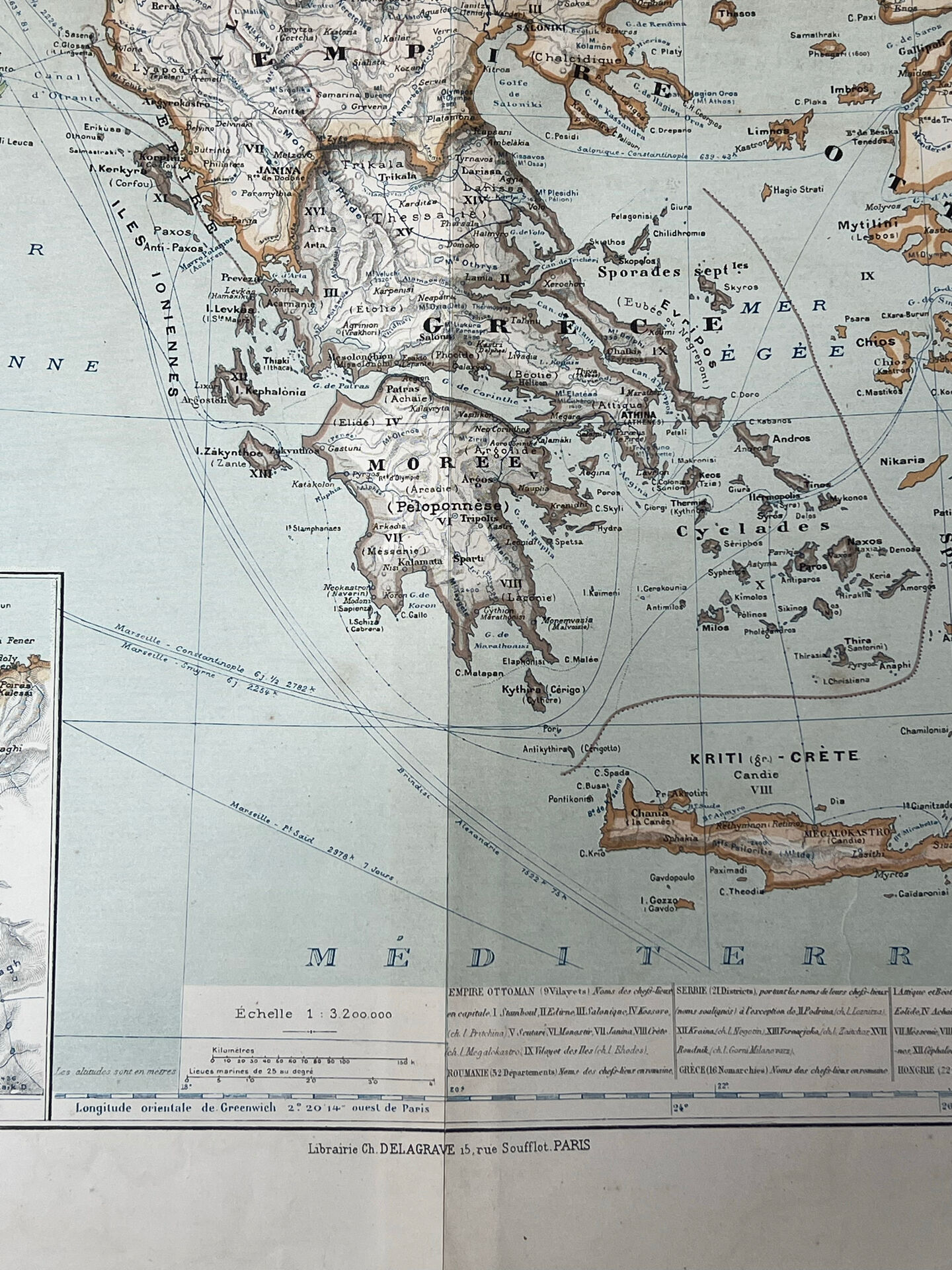 Carte ancienne Péninsule des Balkans 69x54cm