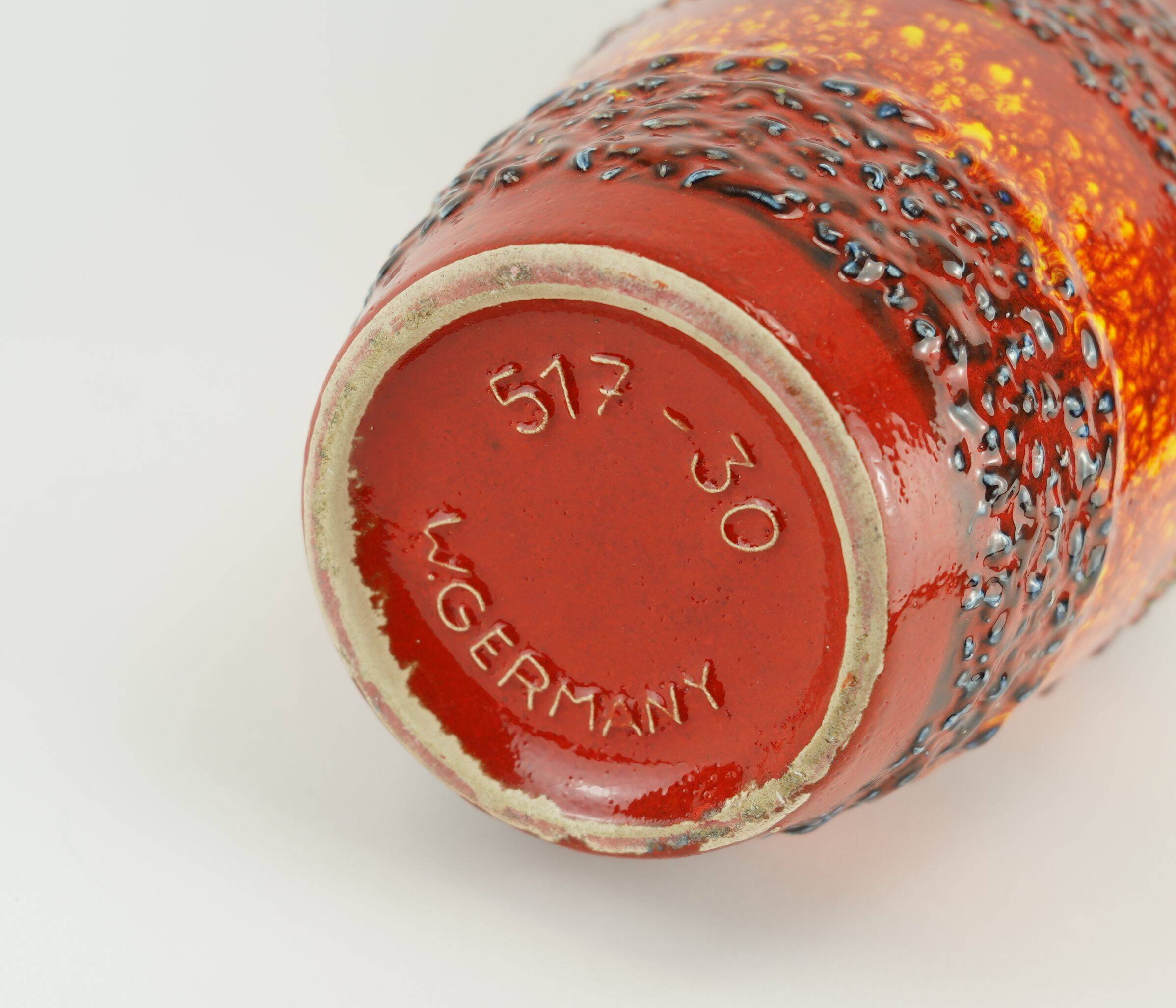 VASE des années 1960-70 de la période pop Scheurich rouge orange jaune bleu modèle 517-30