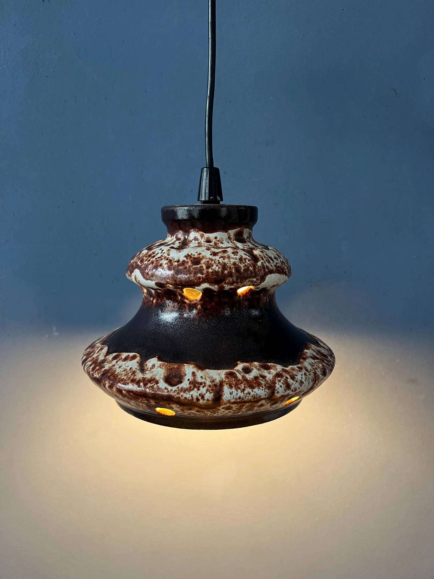 Brown and beige West Germany ceramic fat lava pendant lamp