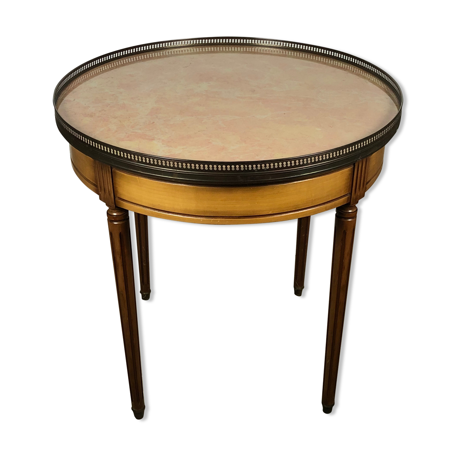 Louis XVI-style kettle table in cherry veneer with salmon marble top
