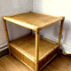 Table basse vintage bois et rotin blond un tiroir 1970