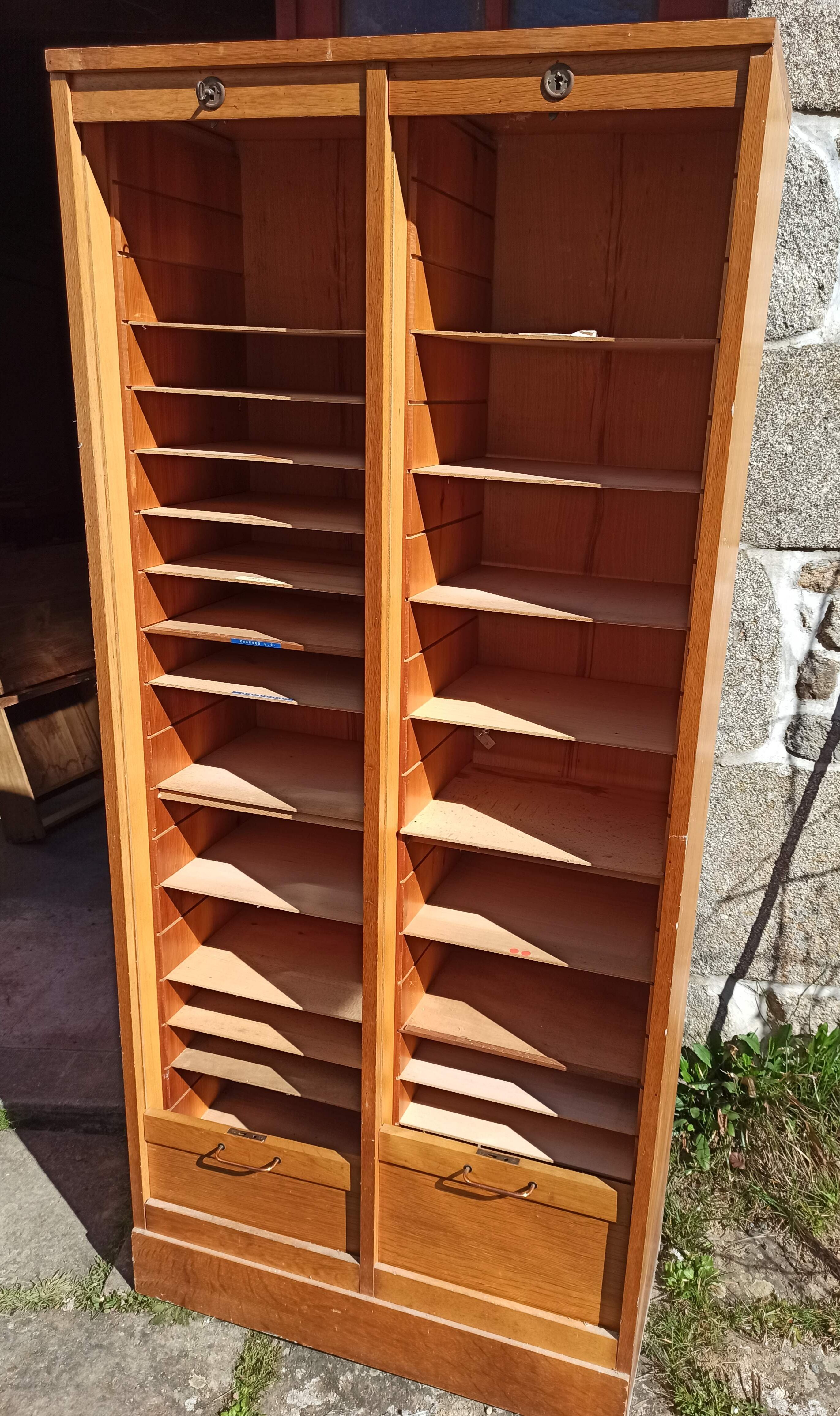 Notary furniture double filing cabinet with old curtains