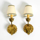 Two beautiful original Mid Century Modern floral wall lamps made of brass w