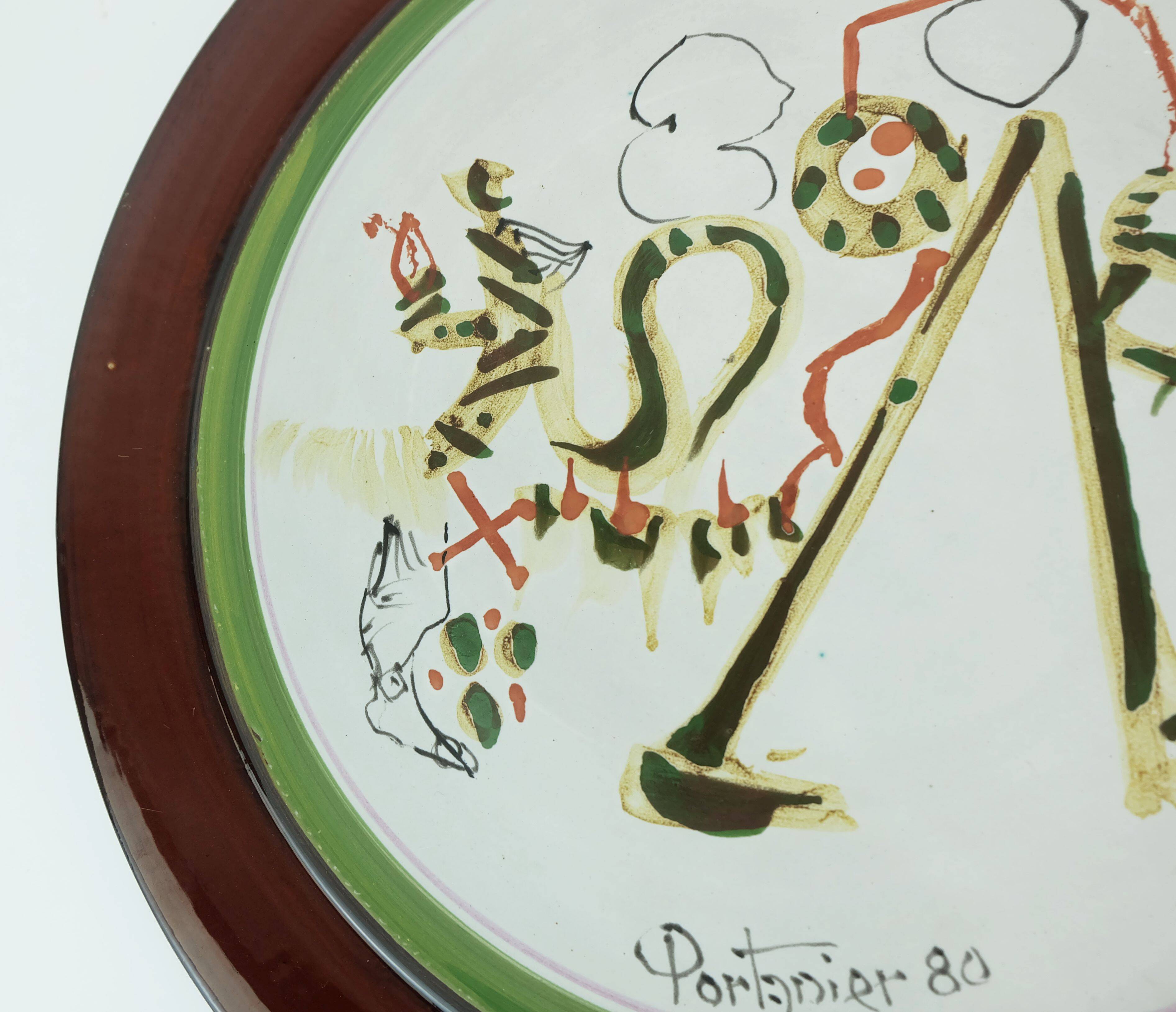 Unique gilbert portanier ceramic wall plate art ceramic signed portanier 80 vallauris