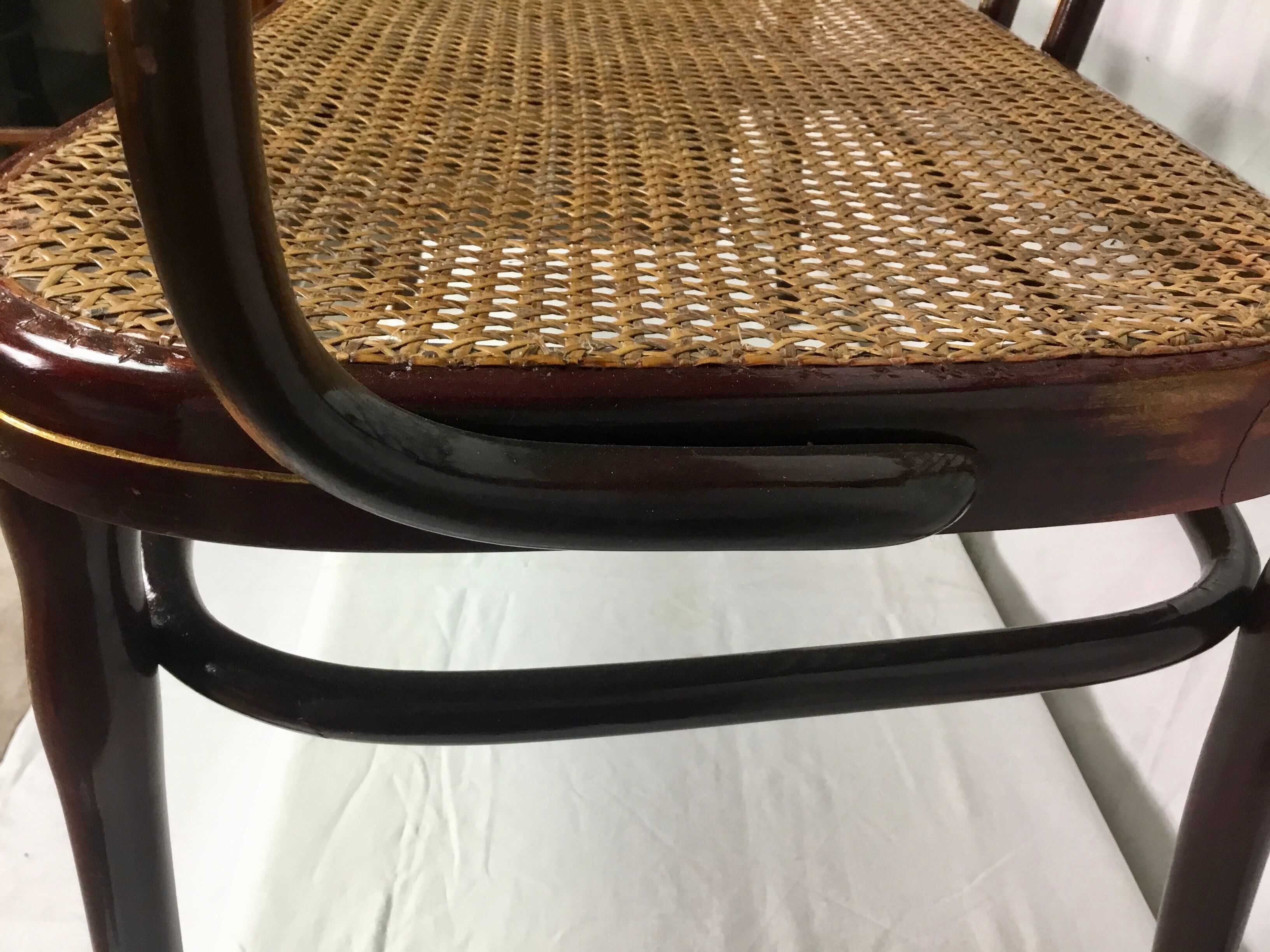 Turned wooden bench with caning by Thonet, Austria