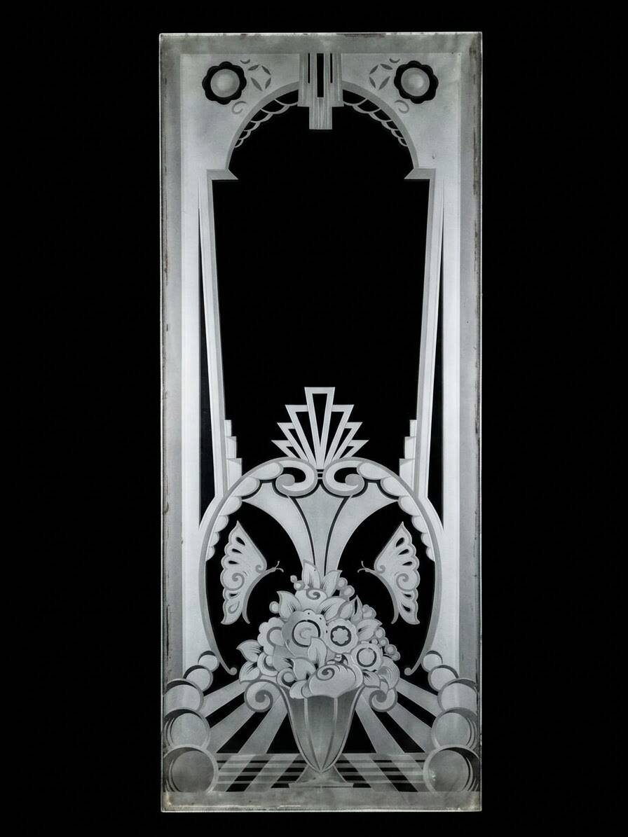 Art Deco engraved glass door panel