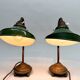 Pair of Unique 1920's Enamel & Cast Iron Desk Lamps, Czechoslovakia