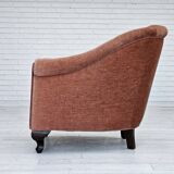 1960s, Danish armchair, salmon pink furniture velour, ash wood legs.