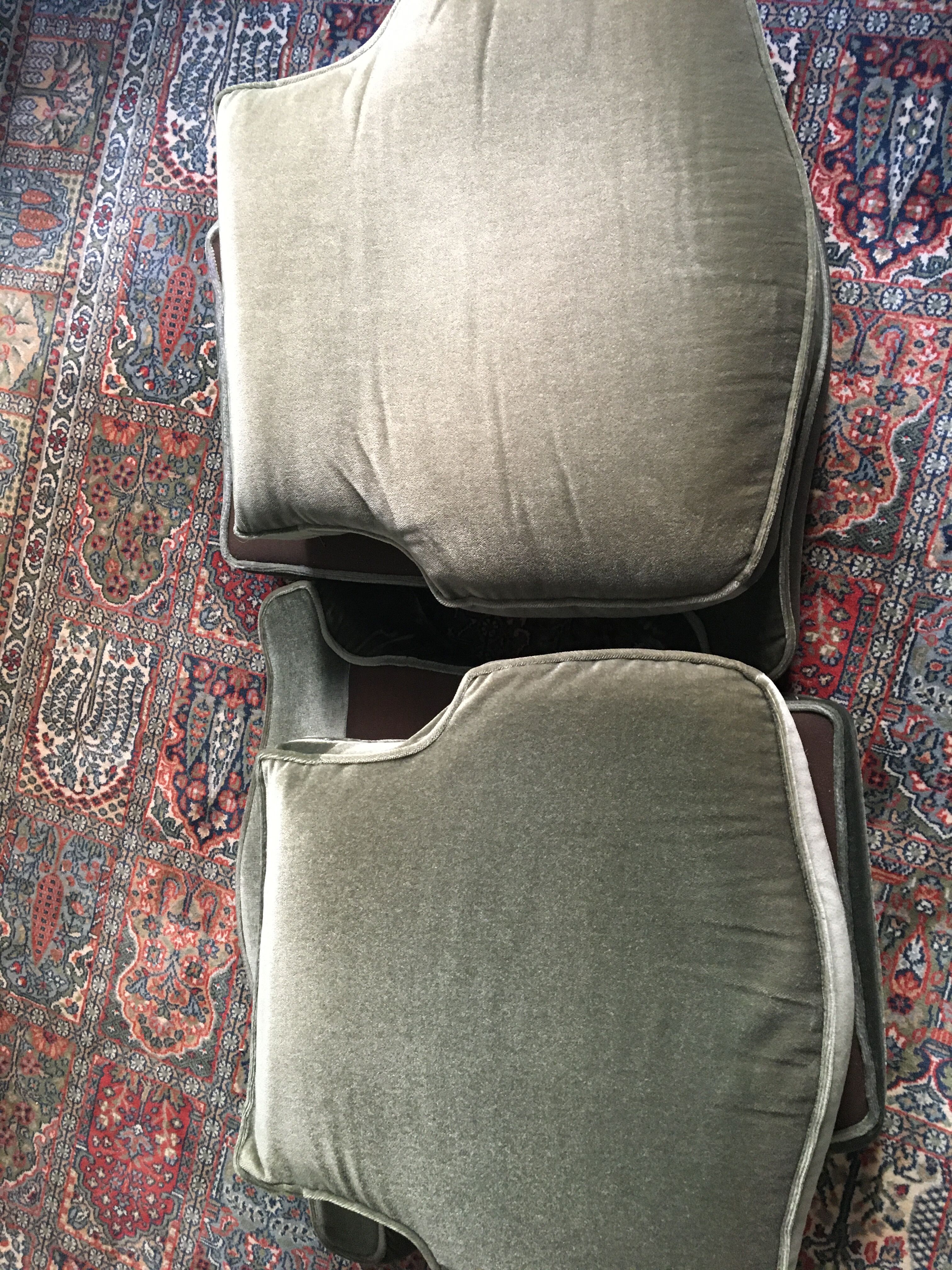 Pair of 2 khaki green velvet armchairs
