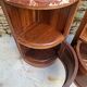 Corner bedside tables, in walnut