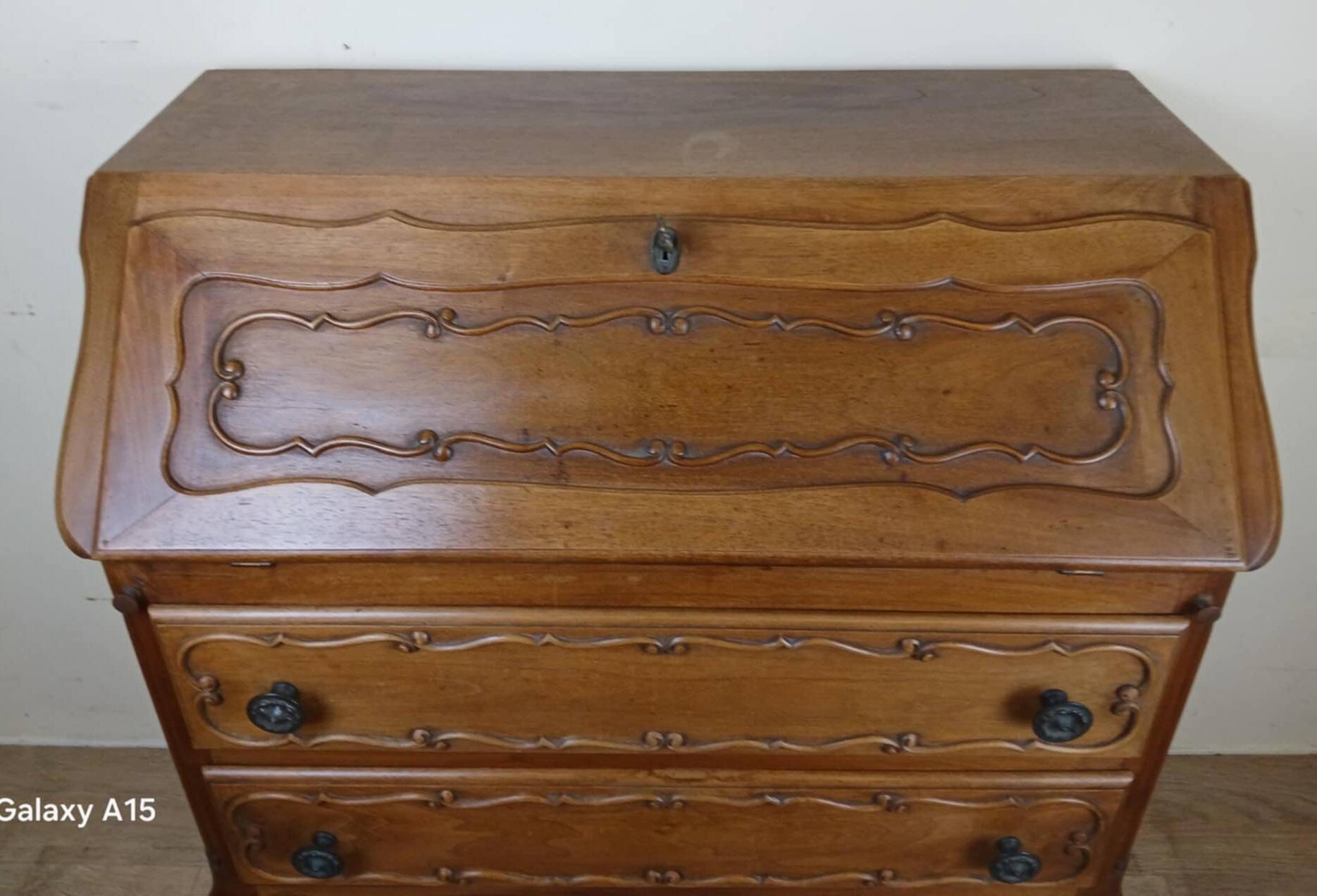 Louis XV Baroque scriban chest of drawers in solid wood, 20th century