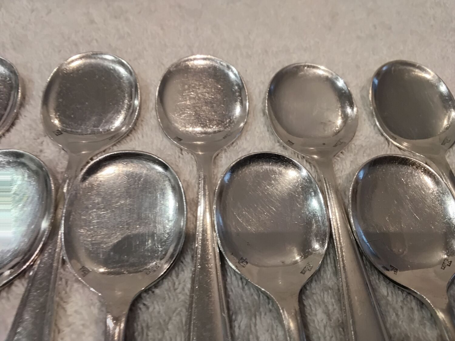 12 silver-plated metal ice cream scoops by Ercuis, Art Deco style
