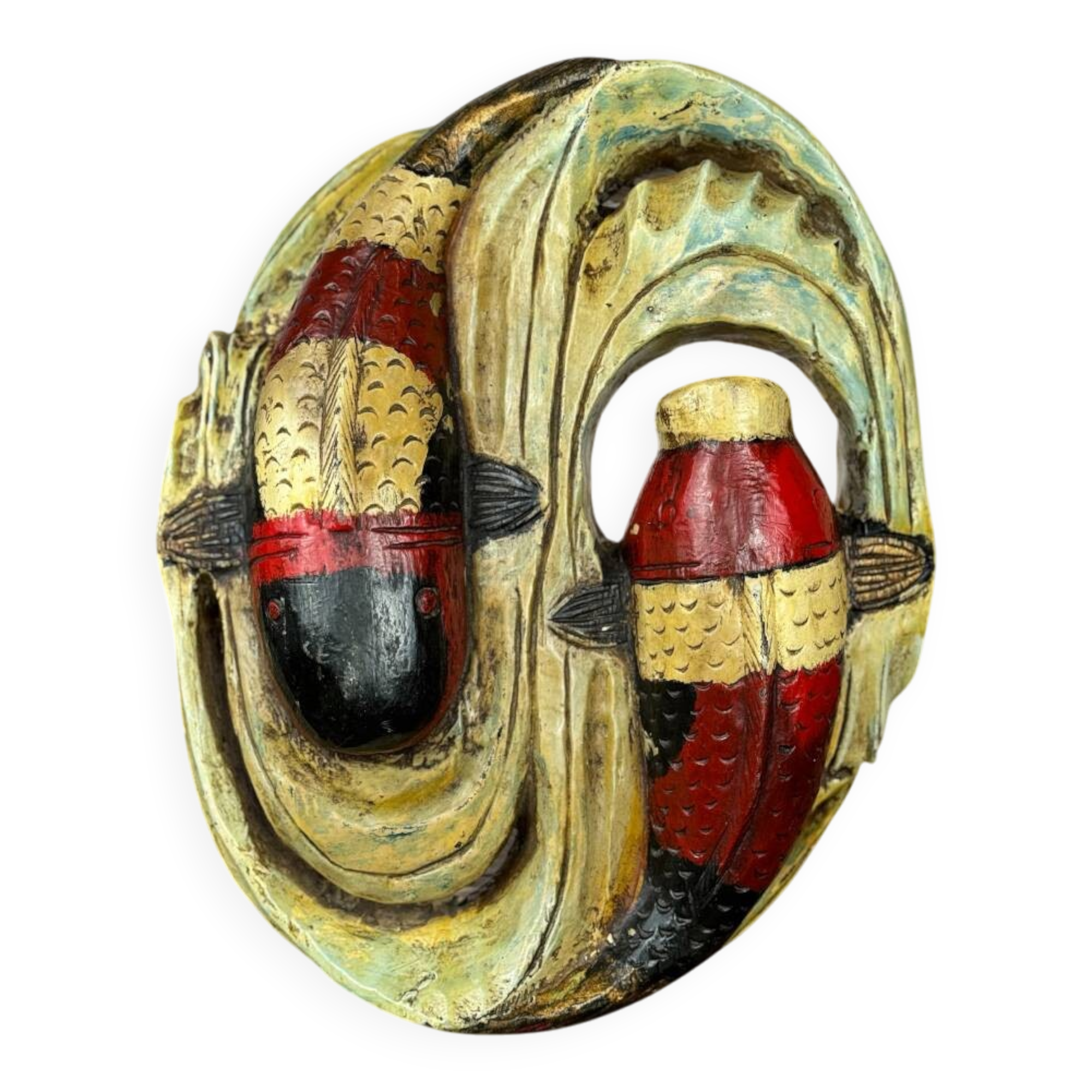 Wooden wall sculpture of Koi Carp, tribal India, mid-20th century.