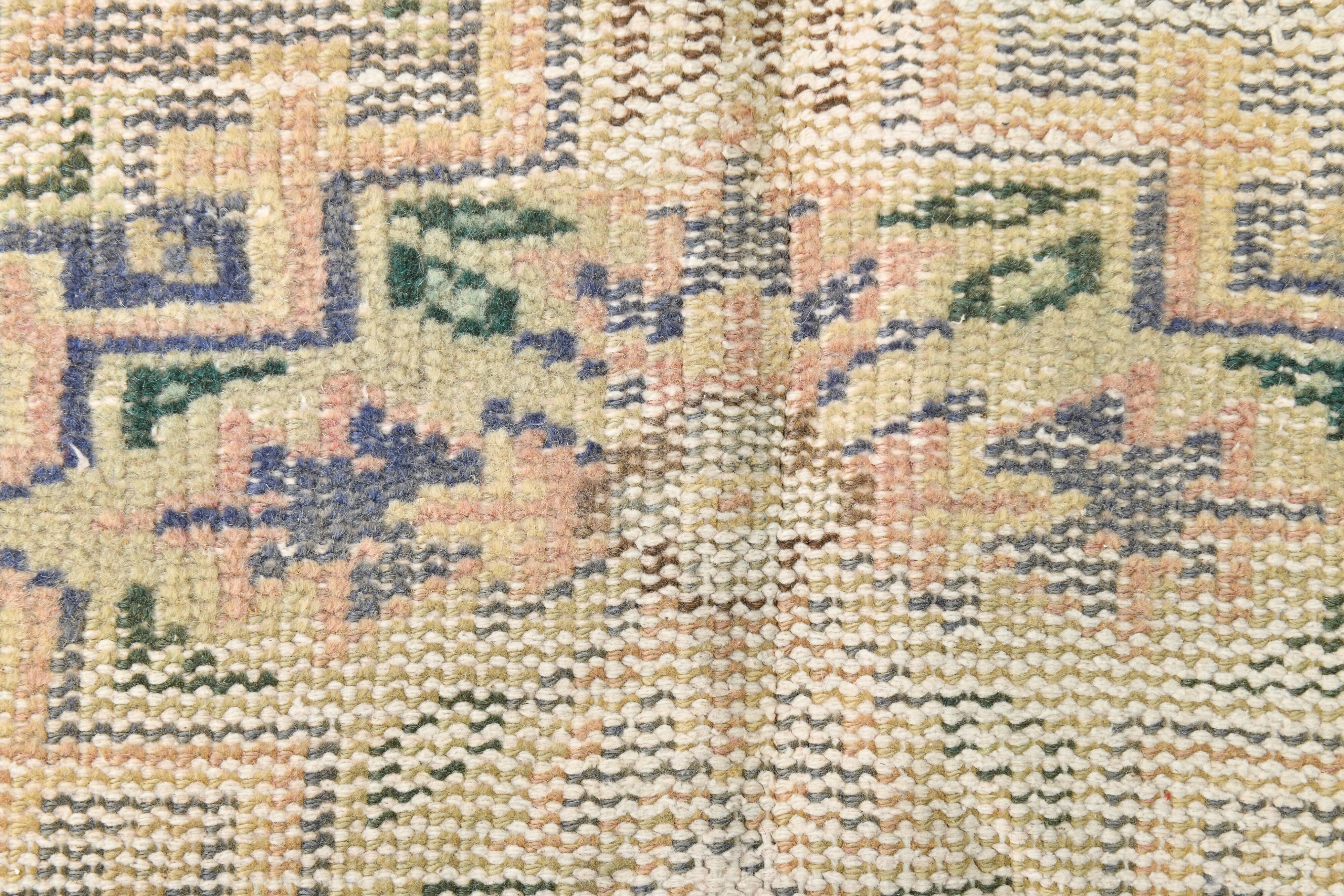 Grand Tapis Oushak Vintage, Laine Fait Main, Pêche et Bleu, 194x267 Cm