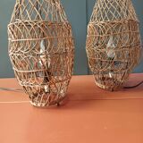 Pair of vintage rattan lamp