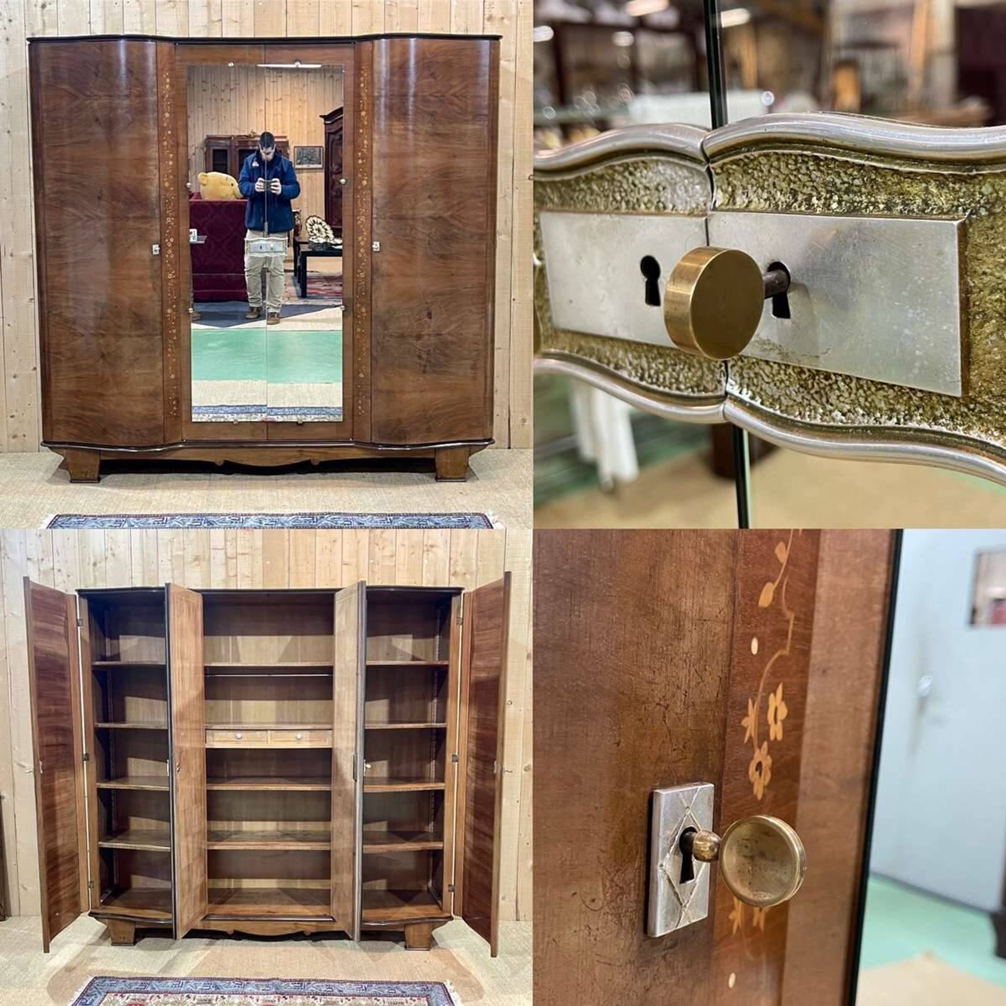 Art Deco bedroom wardrobe in walnut burl, made in the 1940s